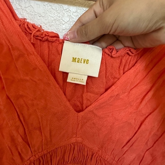 Maeve Anthro Red Orange Bretta Gathered Vneck Ruffle Babydoll Tank Top petite - Picture 4 of 9